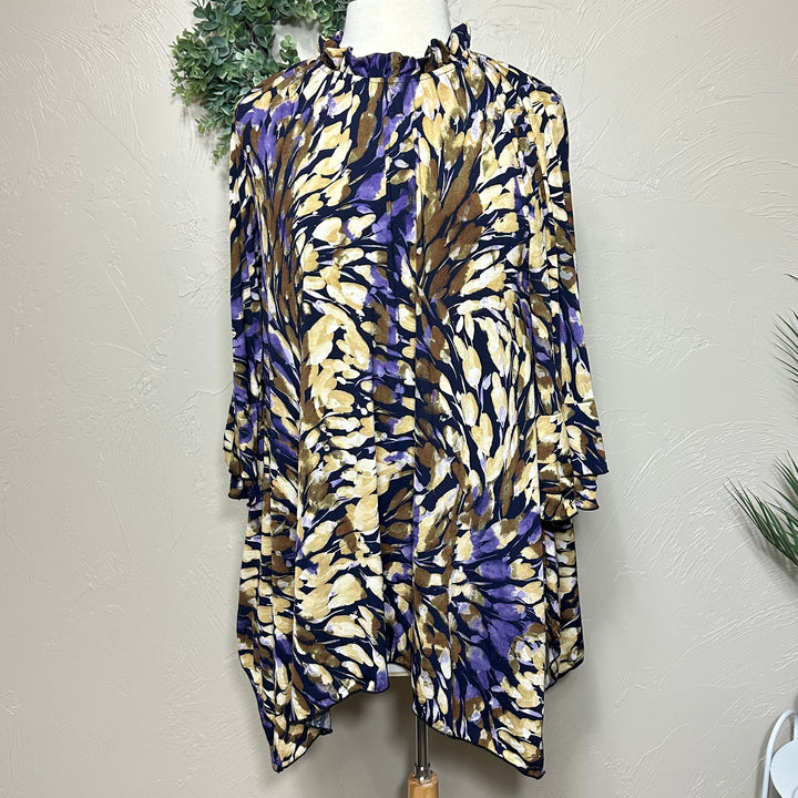 Liza Lou's Navy Blue Colorful Asymmetrical Tunic Top