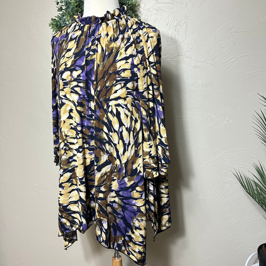Liza Lou's Navy Blue Colorful Asymmetrical Tunic Top