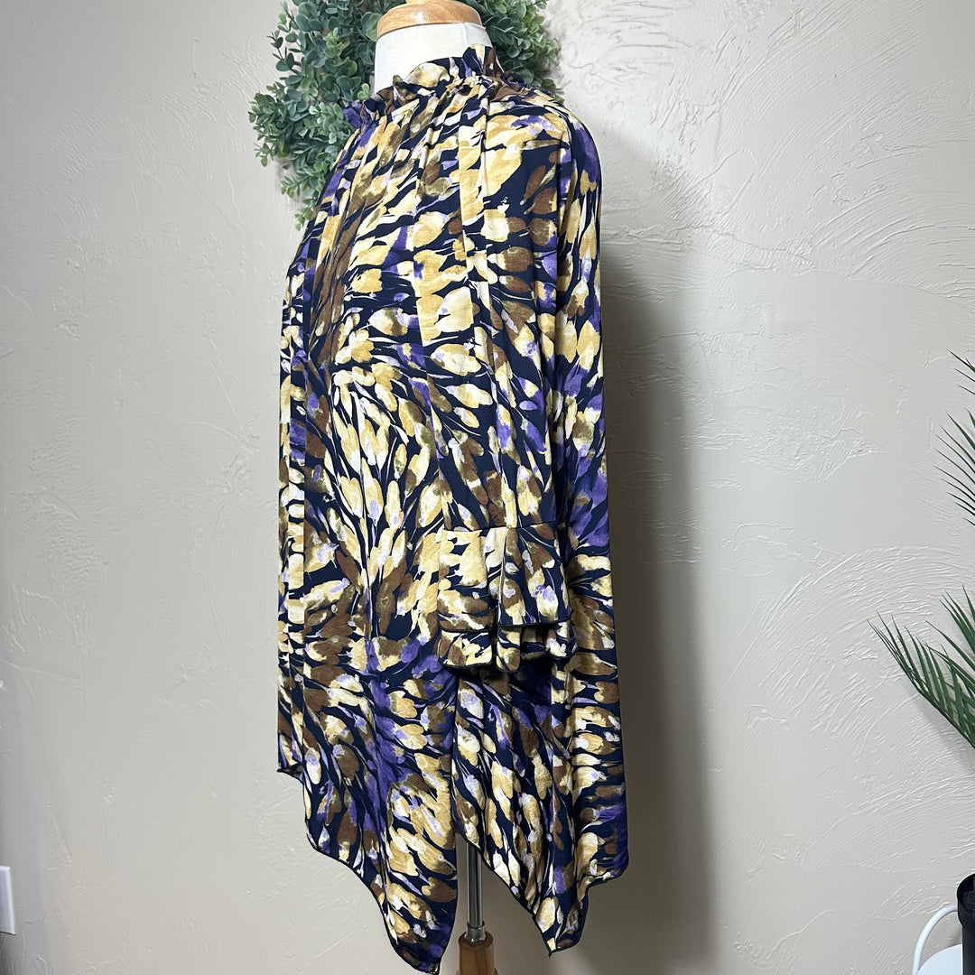 Liza Lou's Navy Blue Colorful Asymmetrical Tunic Top