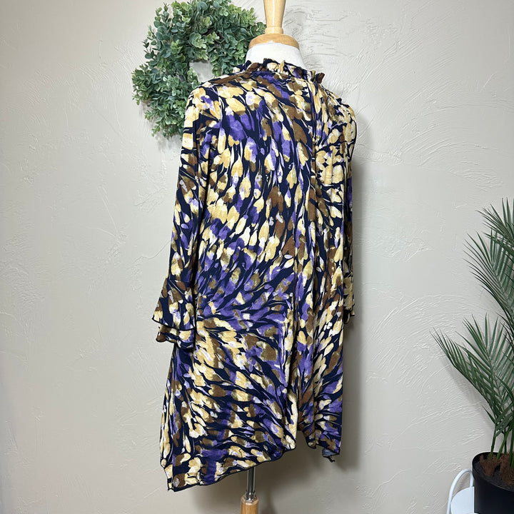 Liza Lou's Navy Blue Colorful Asymmetrical Tunic Top