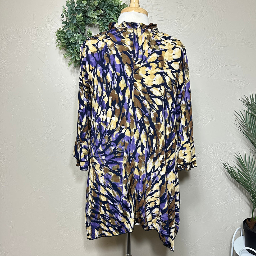 Liza Lou's Navy Blue Colorful Asymmetrical Tunic Top