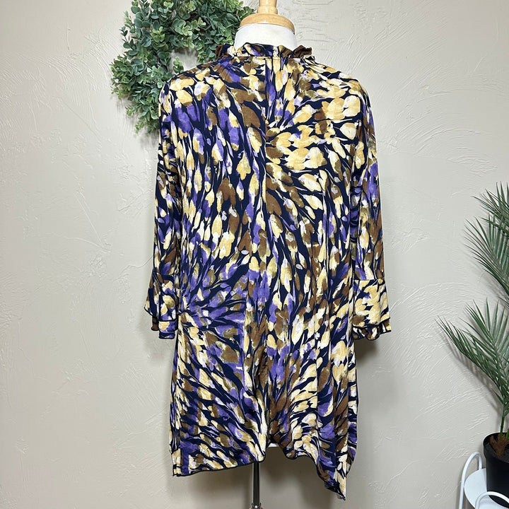 Liza Lou's Navy Blue Colorful Asymmetrical Tunic Top