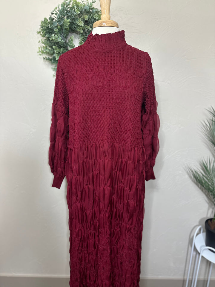 Liza Lou's Fancy Cranberry Modest Dress
