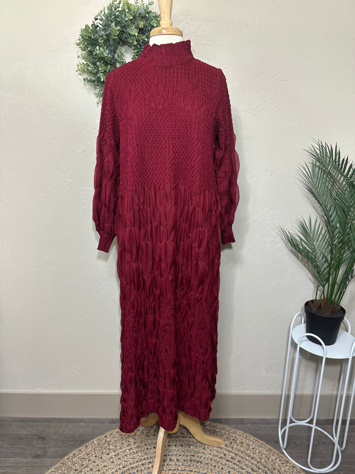 Liza Lou's Fancy Cranberry Modest Dress