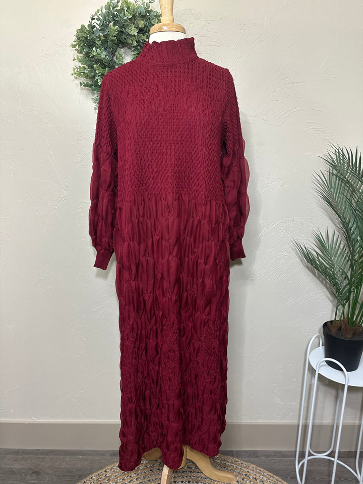 Liza Lou's Fancy Cranberry Modest Dress