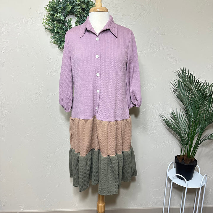 Liza Lou’s Pretty Tricolored Tiered Button Front Blouse Top