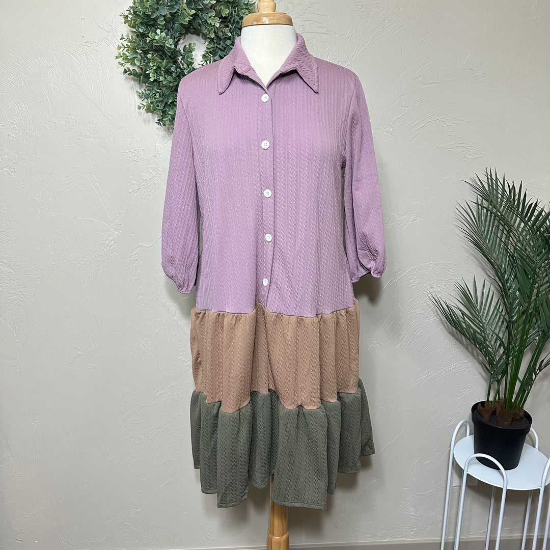 Liza Lou’s Pretty Tricolored Tiered Button Front Blouse Top