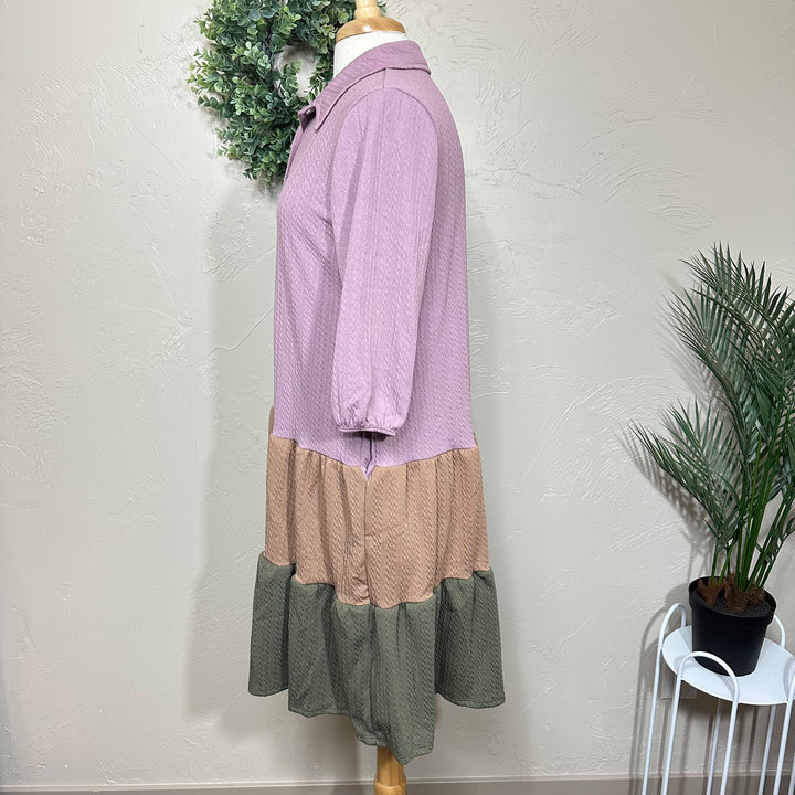 Liza Lou’s Pretty Tricolored Tiered Button Front Blouse Top
