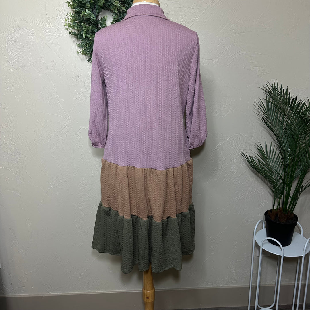 Liza Lou’s Pretty Tricolored Tiered Button Front Blouse Top