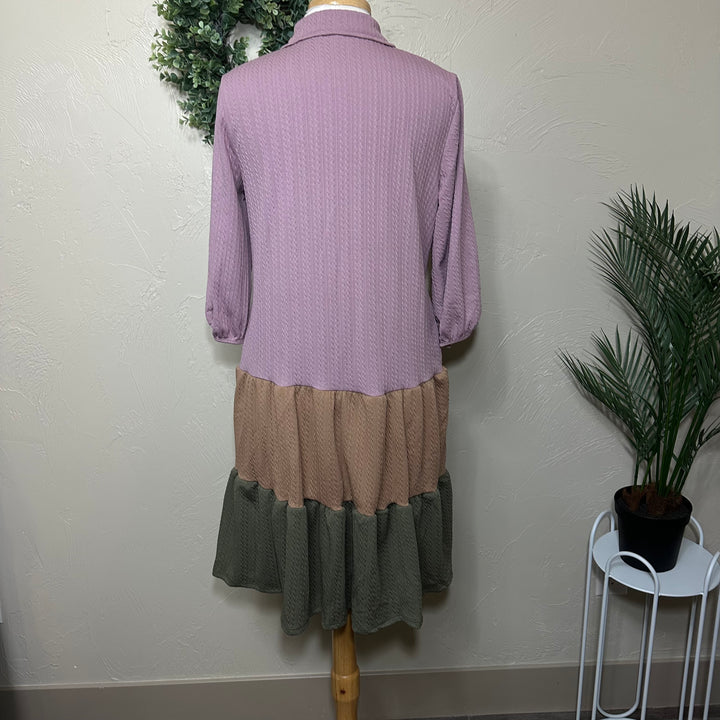 Liza Lou’s Pretty Tricolored Tiered Button Front Blouse Top