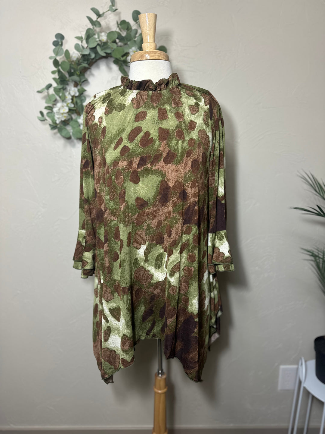 Liza Lou's Green Brown Colorful Asymmetrical Tunic Top