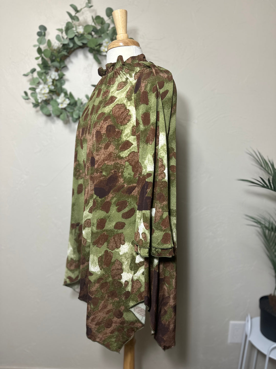 Liza Lou's Green Brown Colorful Asymmetrical Tunic Top