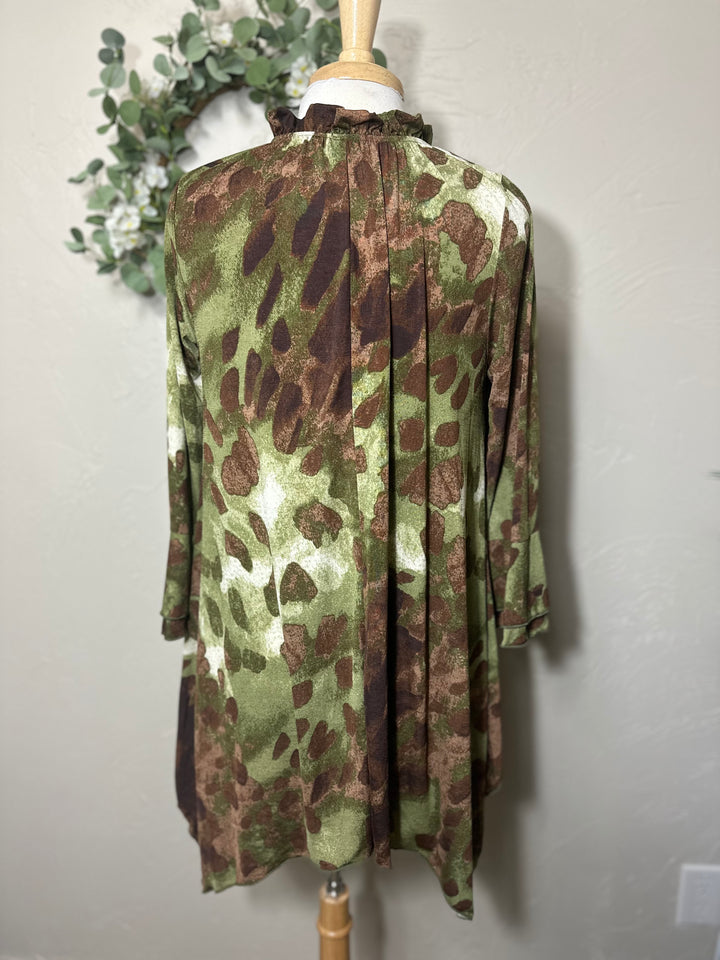 Liza Lou's Green Brown Colorful Asymmetrical Tunic Top