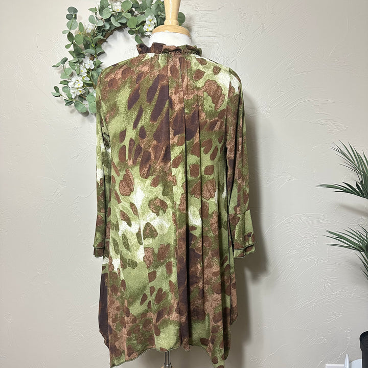 Liza Lou's Green Brown Colorful Asymmetrical Tunic Top