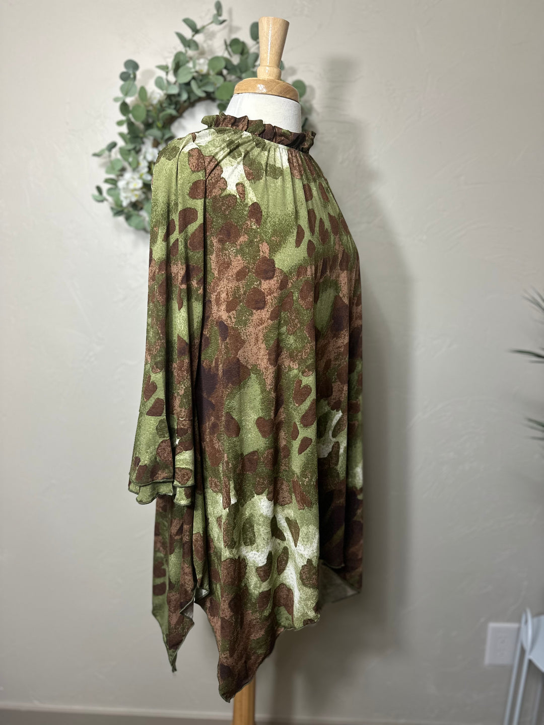 Liza Lou's Green Brown Colorful Asymmetrical Tunic Top