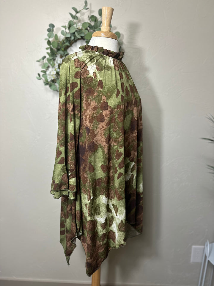 Liza Lou's Green Brown Colorful Asymmetrical Tunic Top