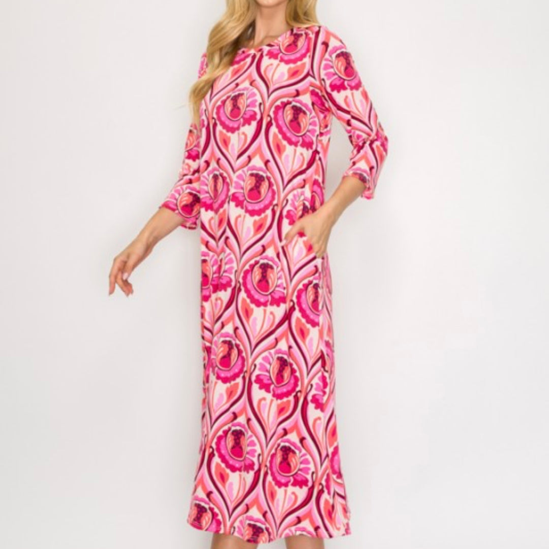 Liza Lou's Vivian Pink Geometric Modest Women's Dress