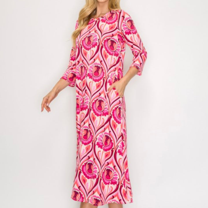 Liza Lou's Vivian Pink Geometric Modest Women's Dress