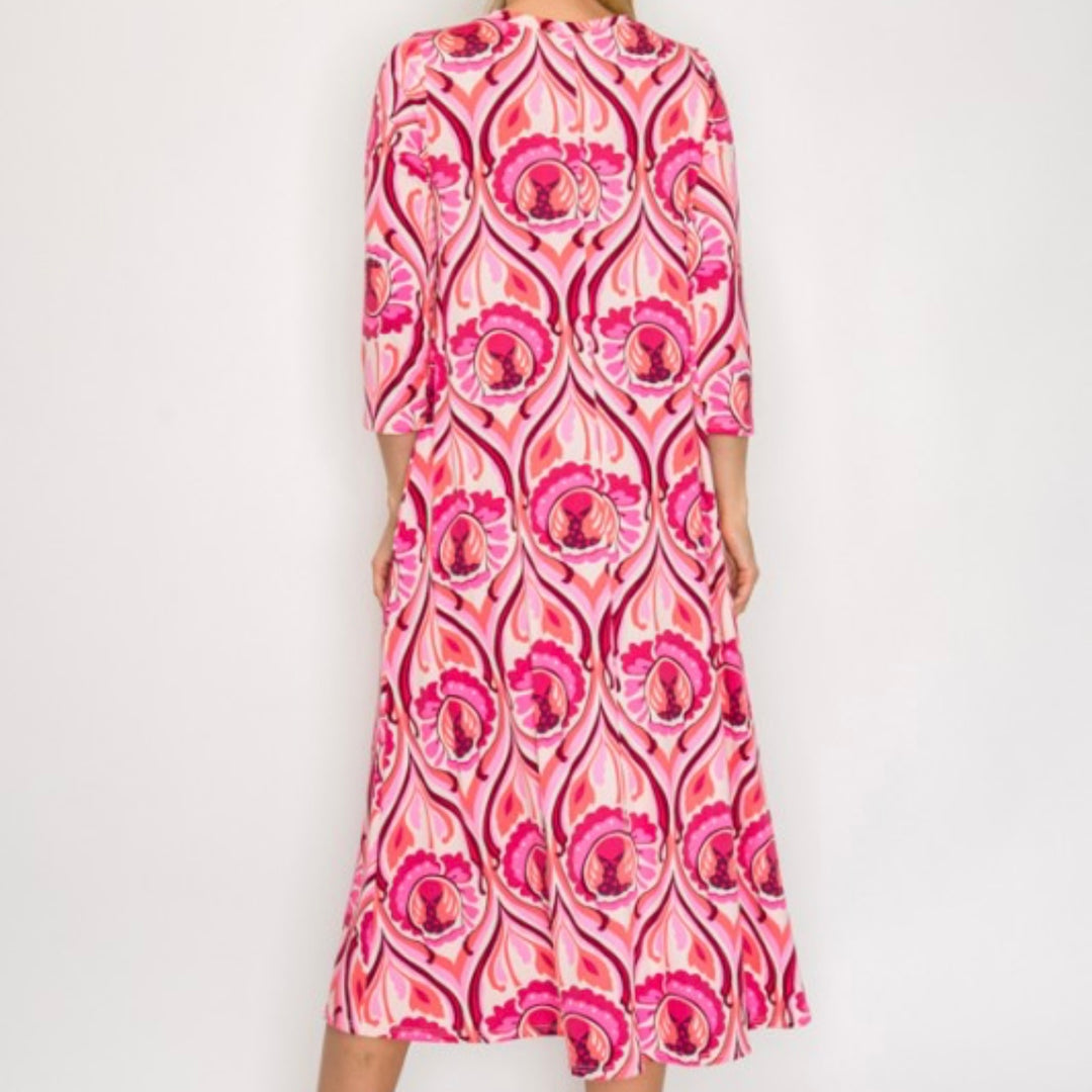 Liza Lou's Vivian Pink Geometric Modest Women's Dress