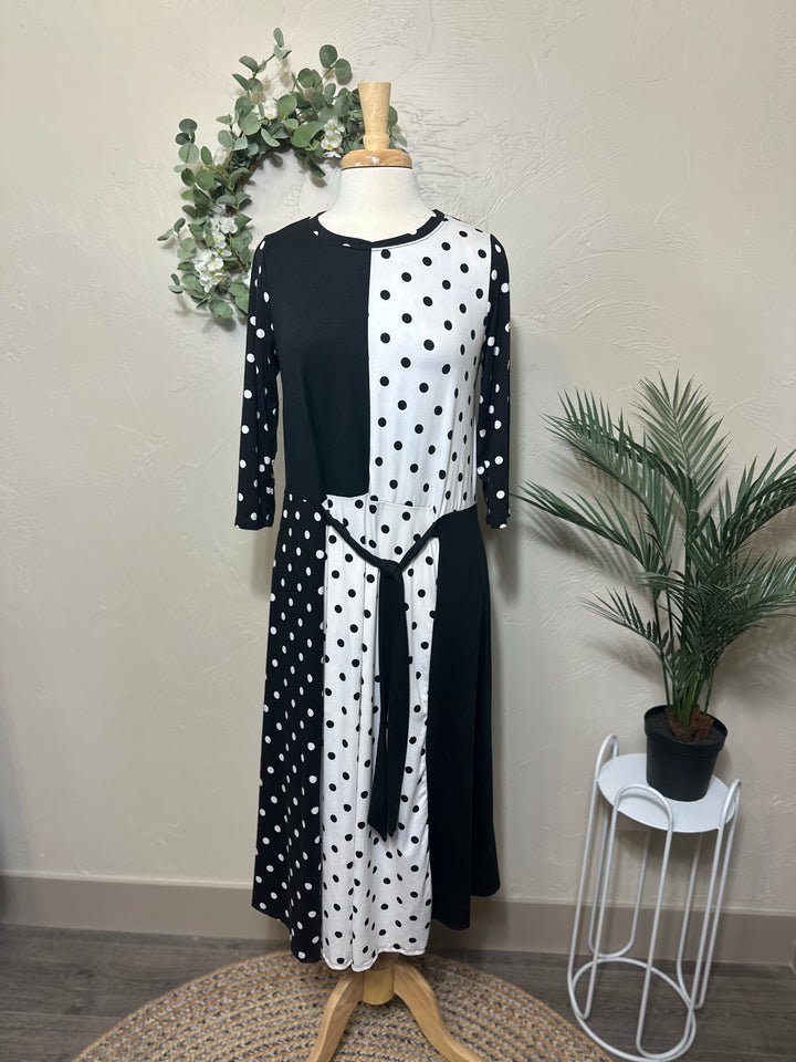 Liza Lou’s Black Polka Dot Contrast Dress