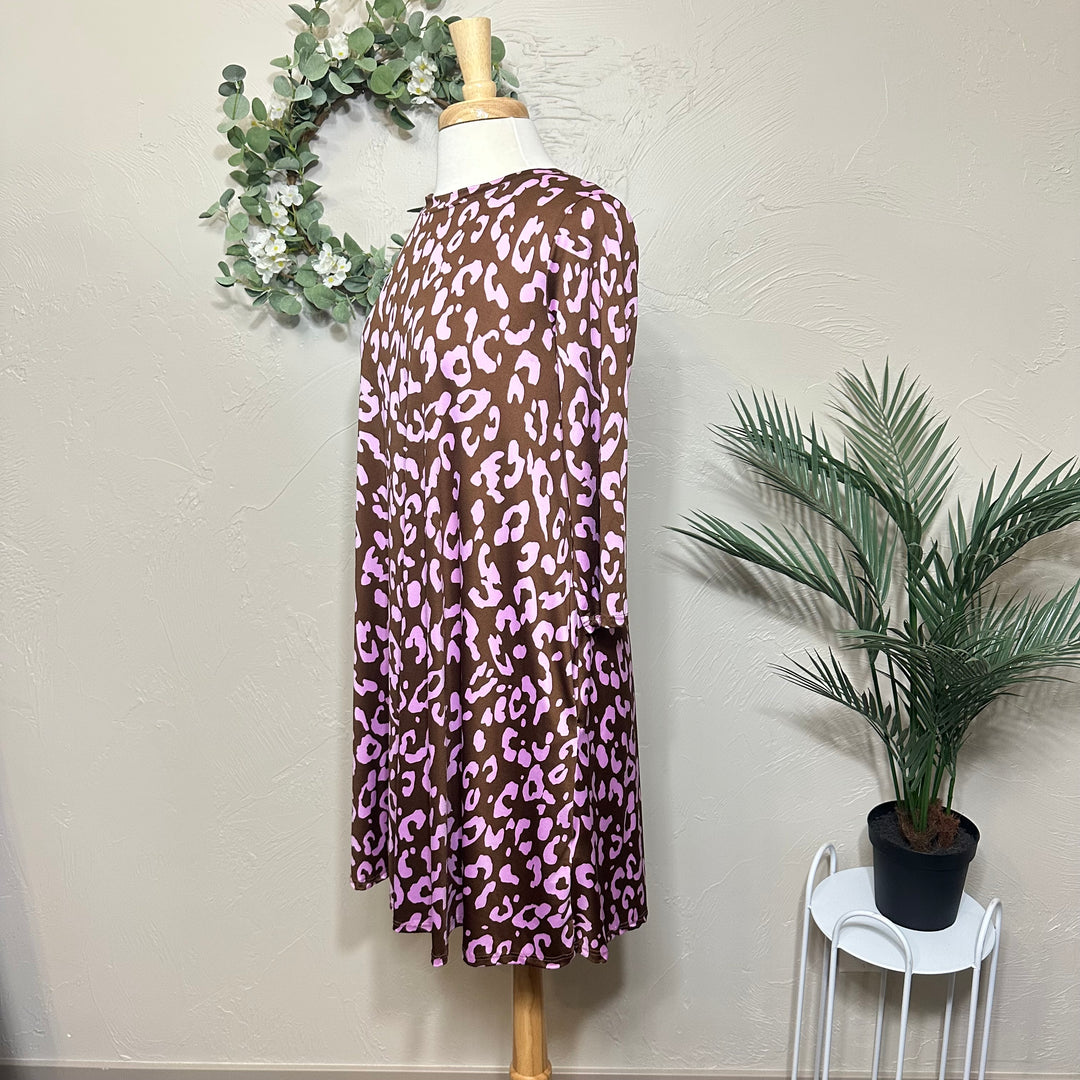 Liza Lou’s Brown & Pink Animal Print Tunic Top