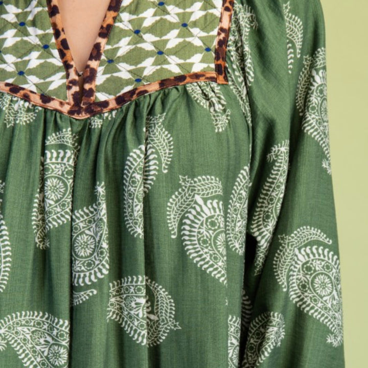 Liza Lou’s Green Paisley with Contrast Collar Dress