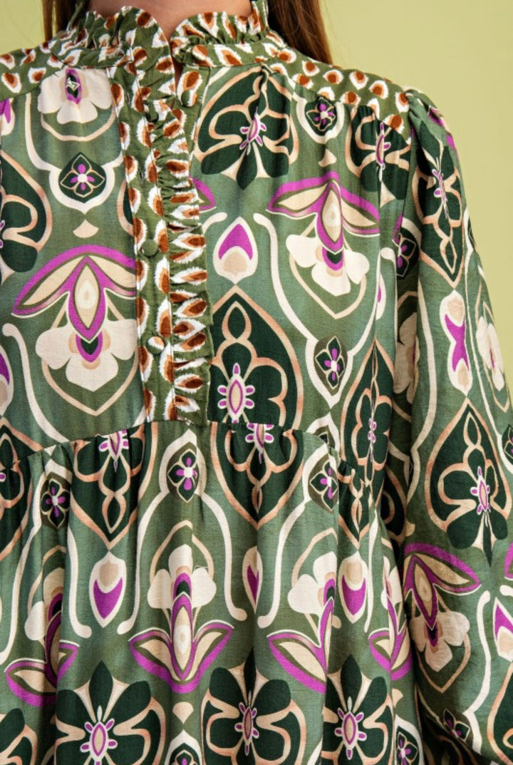 Liza Lou’s Olive Mixed Modest Dress