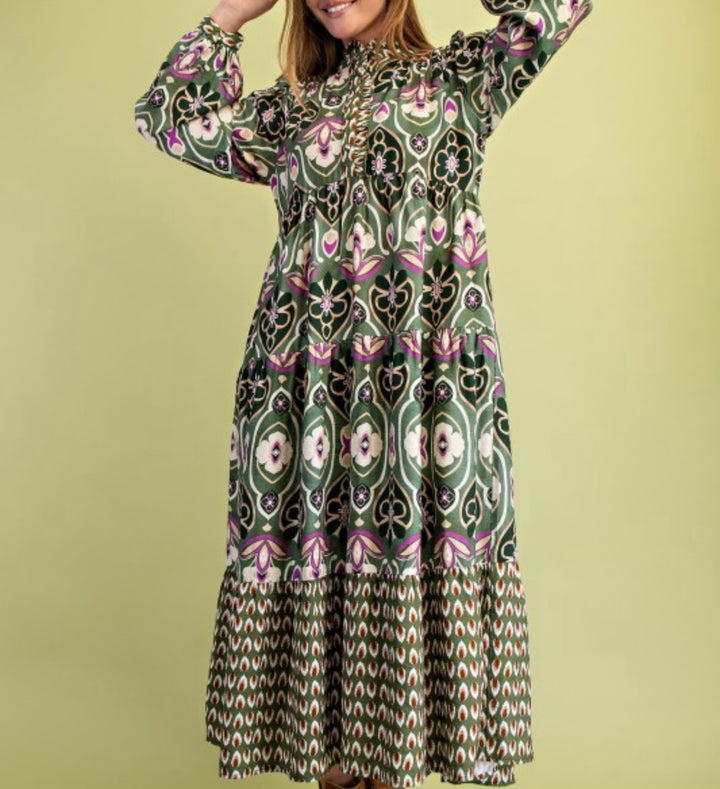 Liza Lou’s Olive Mixed Modest Dress