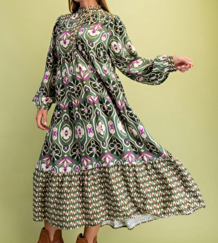 Liza Lou’s Olive Mixed Modest Dress