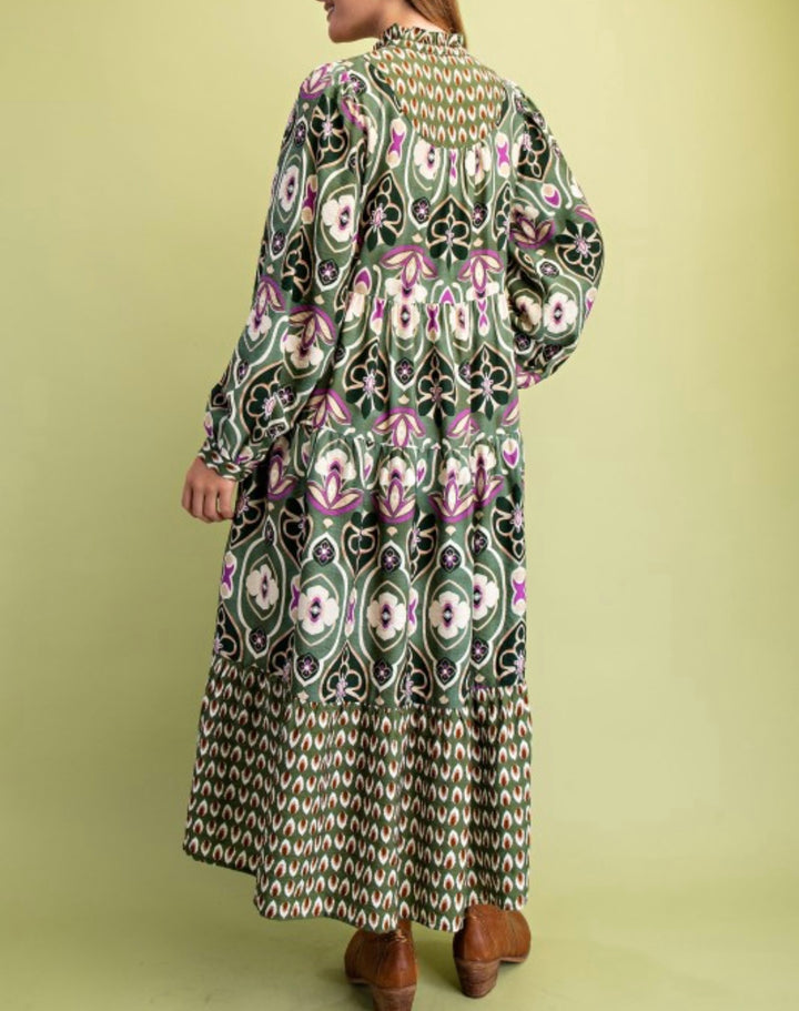 Liza Lou’s Olive Mixed Modest Dress