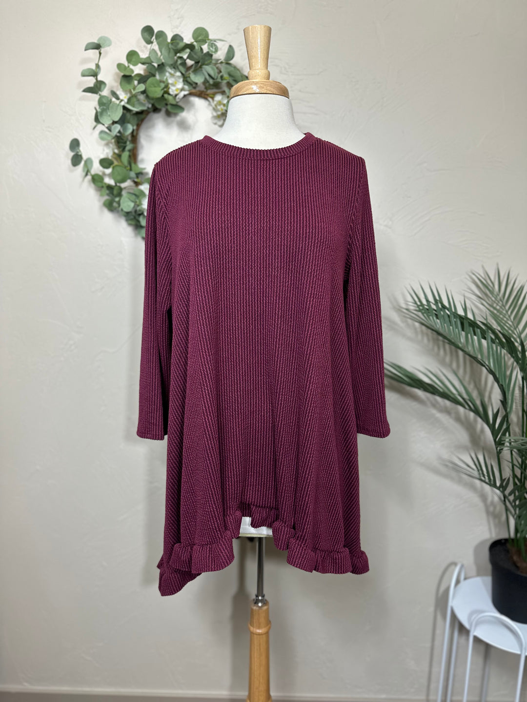 Liza Lou's Ribbed Textured Black/Gray, Burgundy/Wine, Hunter Green Modest Tunic Top