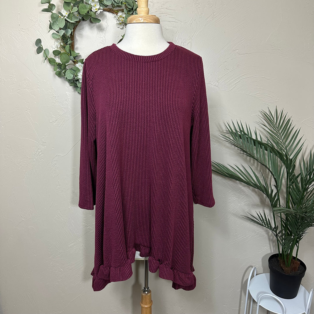 Liza Lou's Ribbed Textured Black/Gray, Burgundy/Wine, Hunter Green Modest Tunic Top