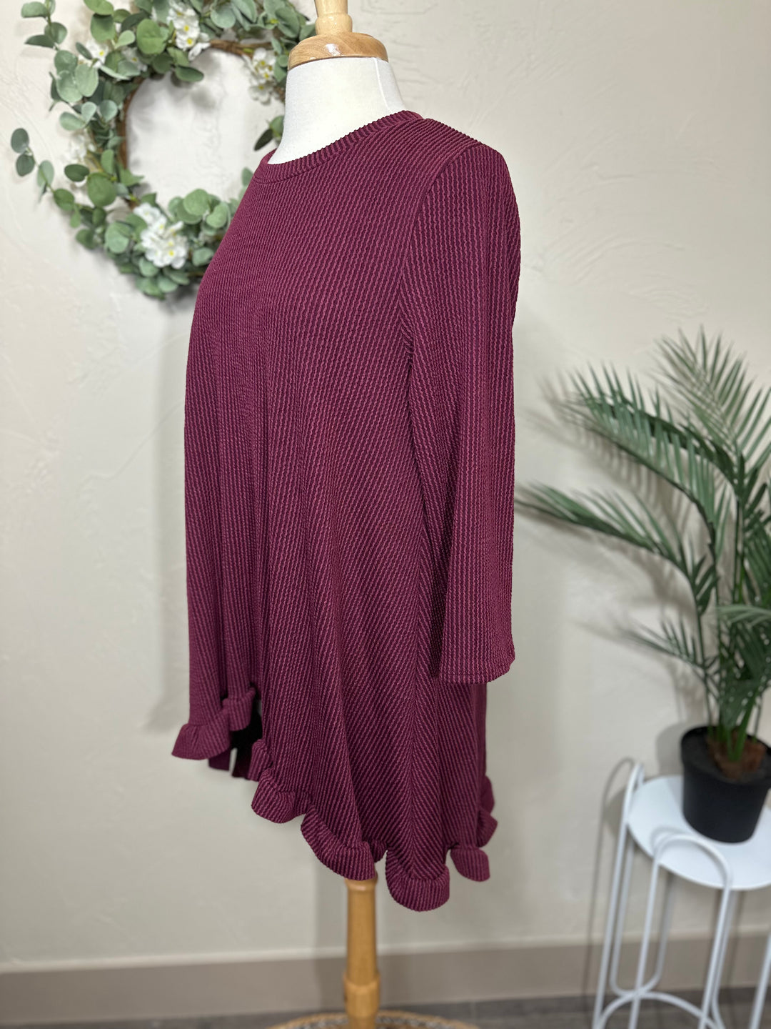 Liza Lou's Ribbed Textured Black/Gray, Burgundy/Wine, Hunter Green Modest Tunic Top