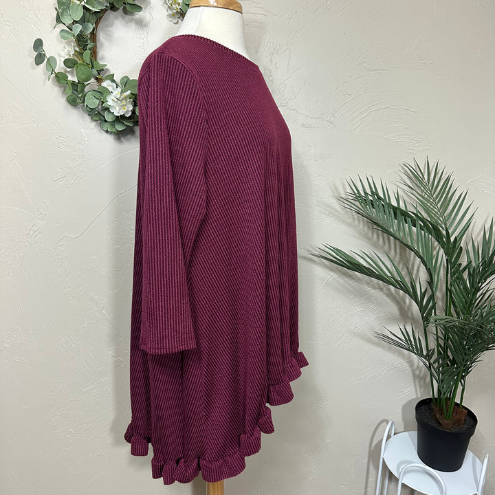 Liza Lou's Ribbed Textured Black/Gray, Burgundy/Wine, Hunter Green Modest Tunic Top