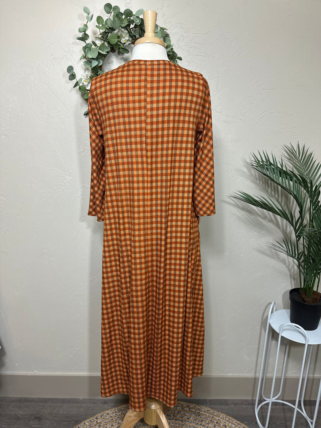 Liza Lou’s Autumn Rust Checkered Modest Dress