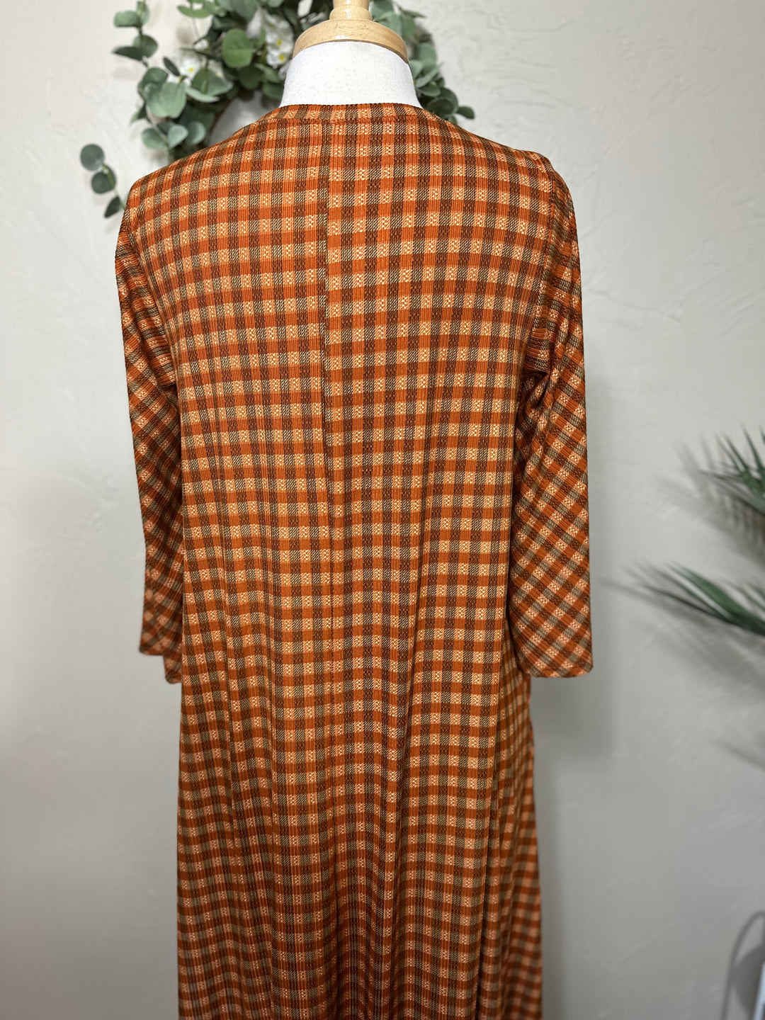 Liza Lou’s Autumn Rust Checkered Modest Dress