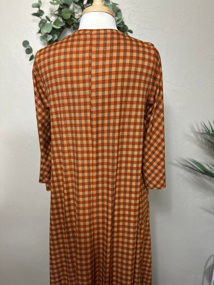 Liza Lou’s Autumn Rust Checkered Modest Dress