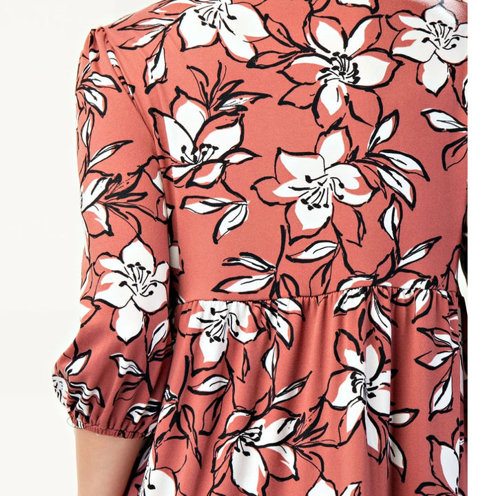 Selena Classic Terracotta Floral Tiered Ruffle Long Dress