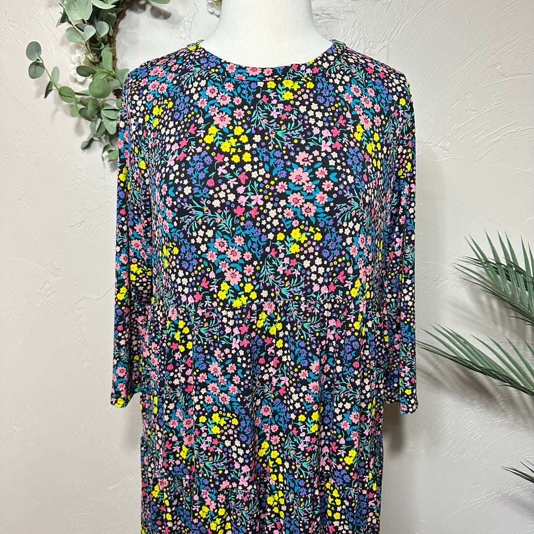 Liza Lou's Vienna Modest Colorful Floral Tiered Modest Dress