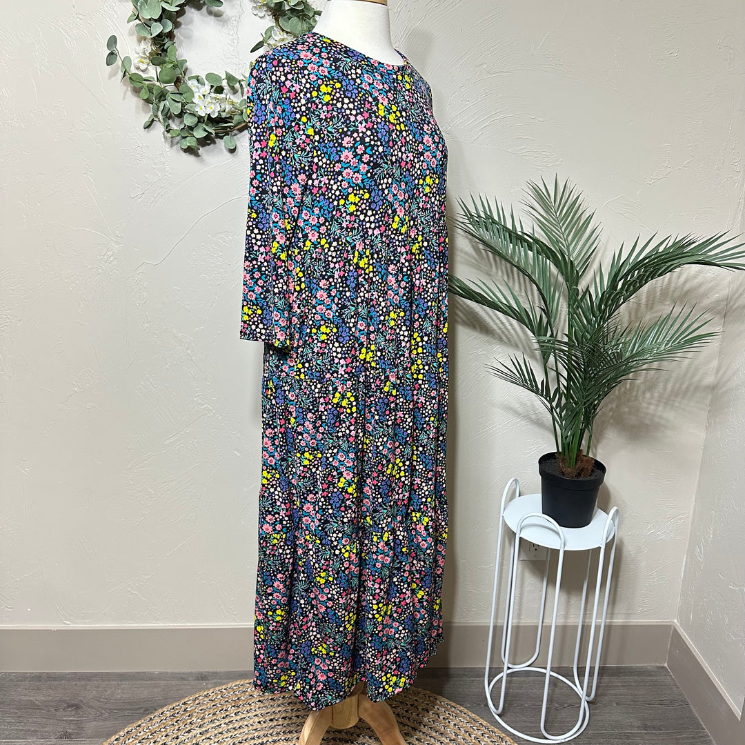 Liza Lou's Vienna Modest Colorful Floral Tiered Modest Dress