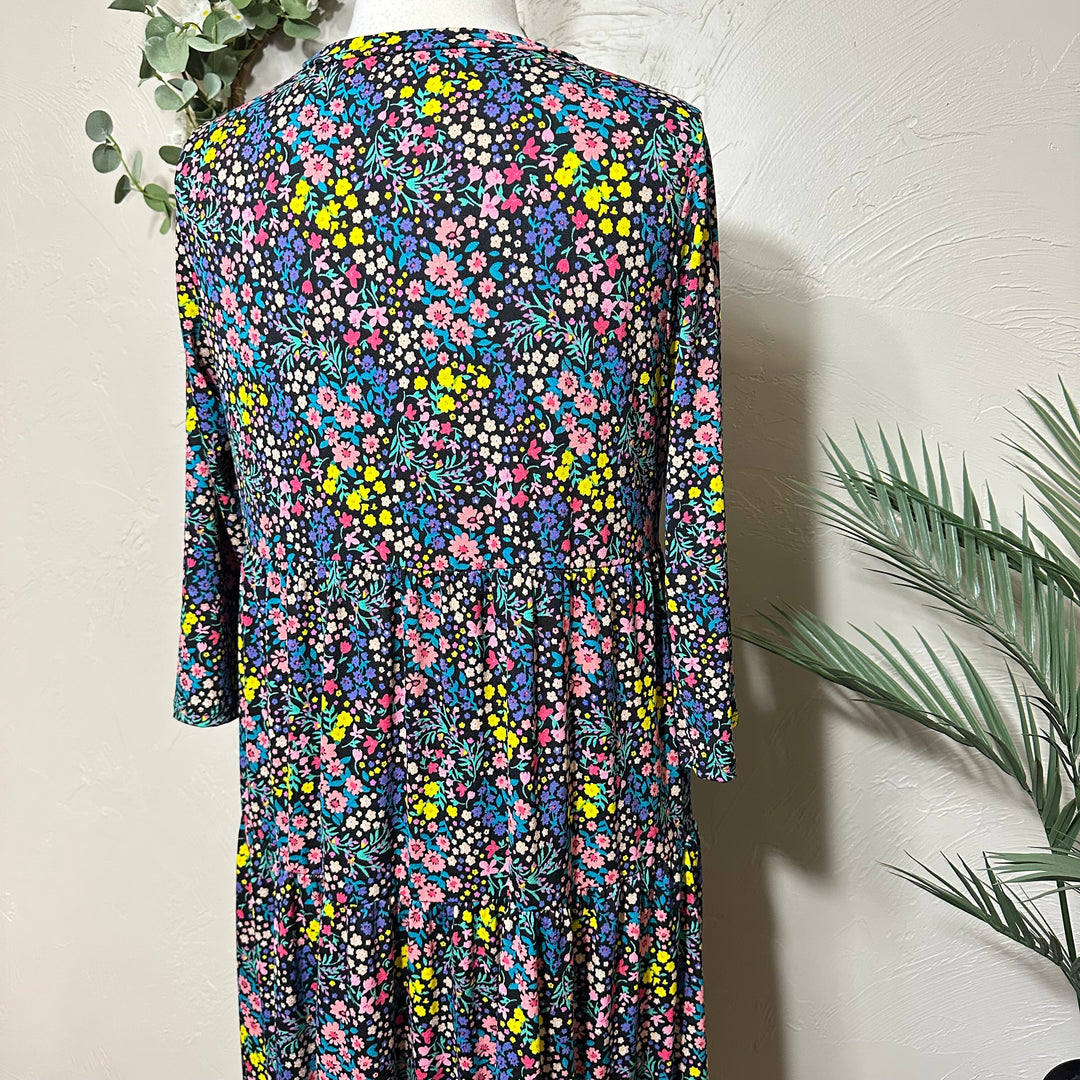 Liza Lou's Vienna Modest Colorful Floral Tiered Modest Dress