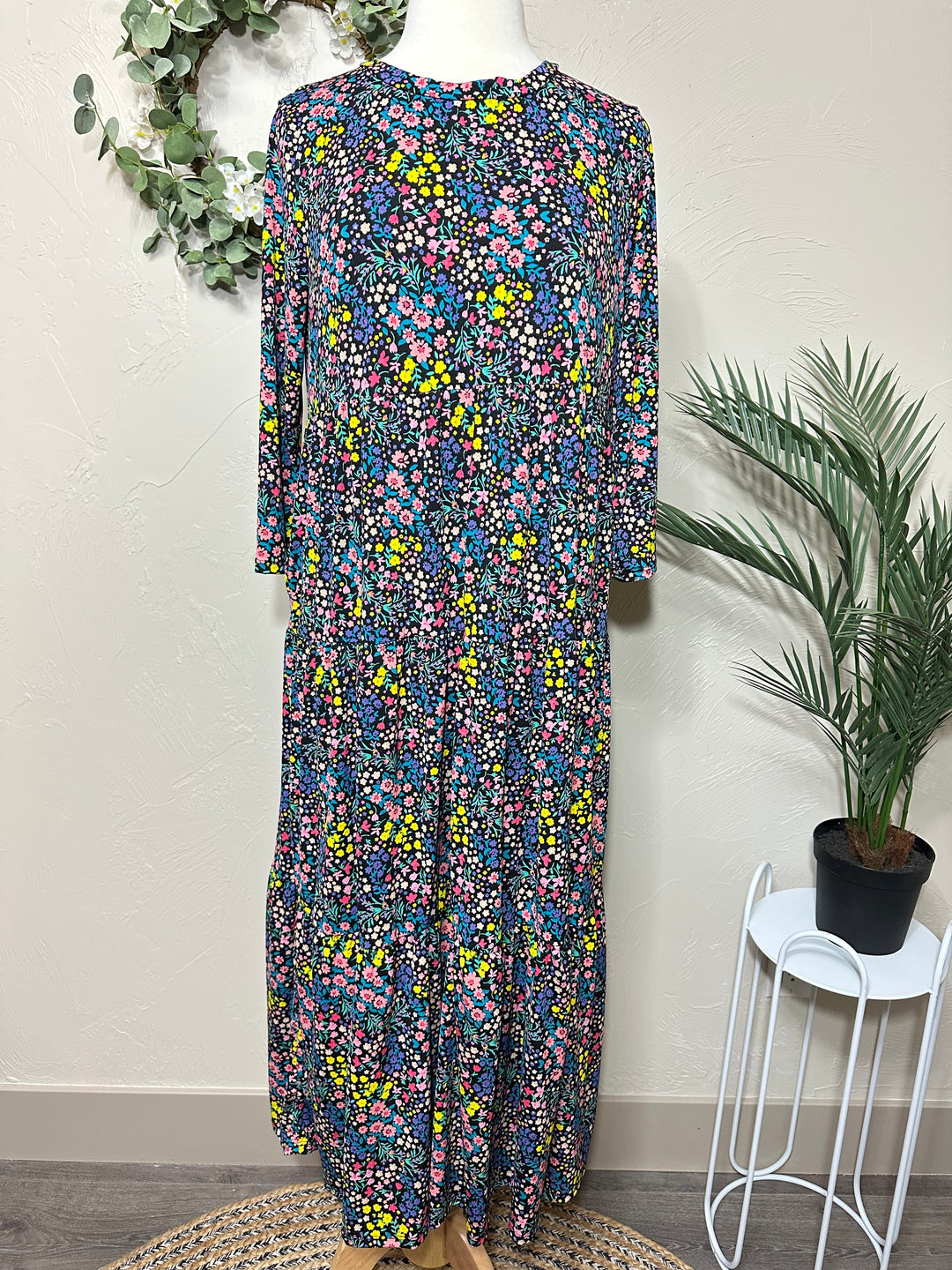 Liza Lou's Vienna Modest Colorful Floral Tiered Modest Dress