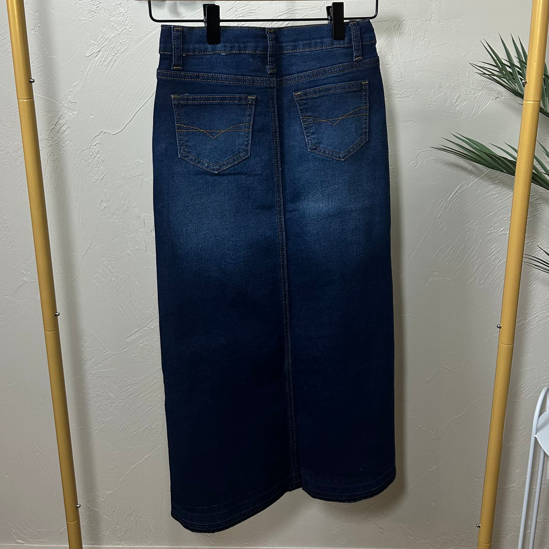 Liza Lou's Darling Girls Modest Long Denim Skirt