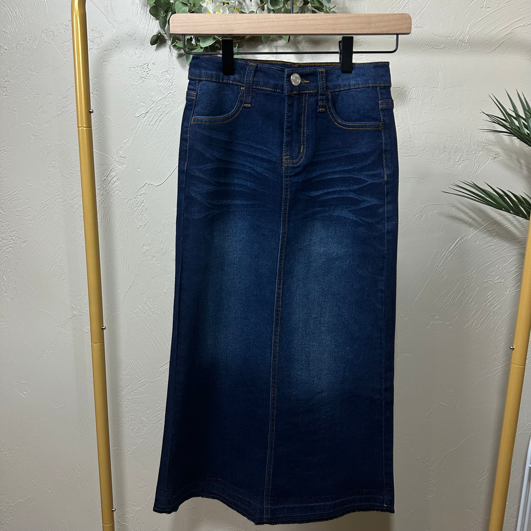 Liza Lou's Darling Girls Modest Long Denim Skirt
