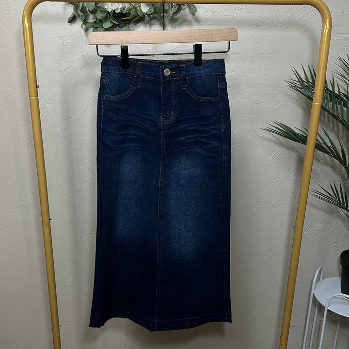 Liza Lou's Darling Girls Modest Long Denim Skirt