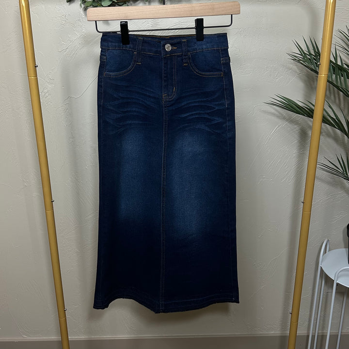 Liza Lou's Darling Girls Modest Long Denim Skirt