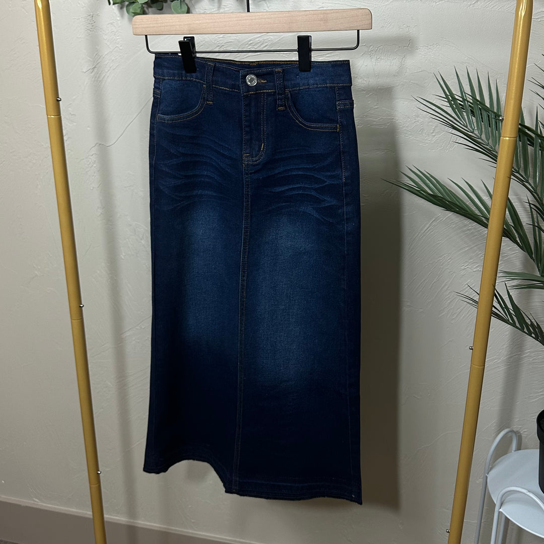 Liza Lou's Darling Girls Modest Long Denim Skirt
