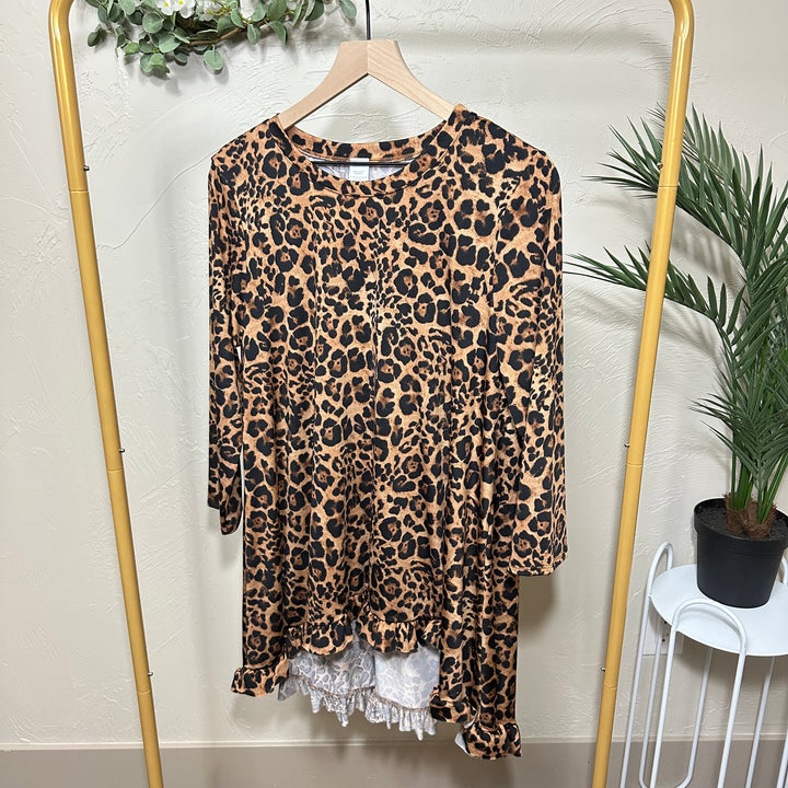 Liza Lou’s Animal Print Modest Tunic Top with Ruffle