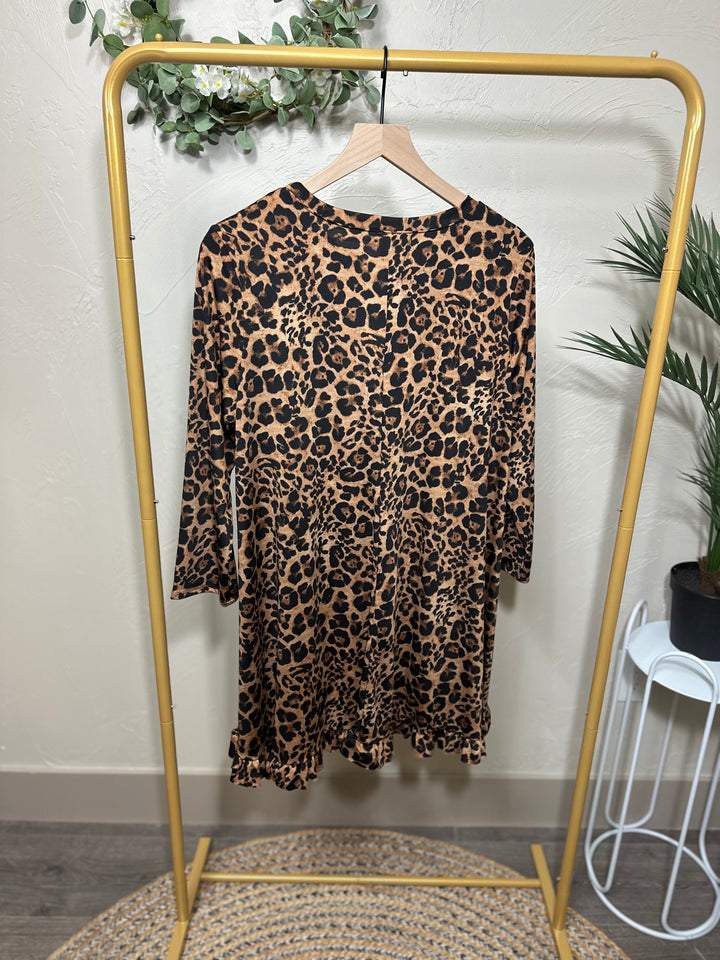 Liza Lou’s Animal Print Modest Tunic Top with Ruffle