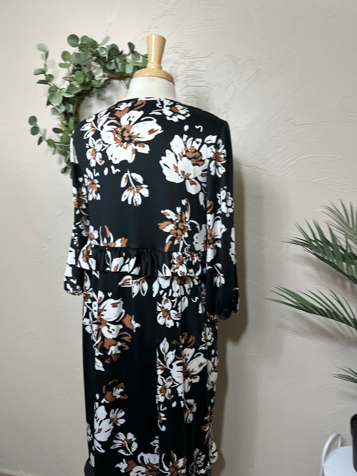Liza Lou’s Black Ruffles Long Modest Dress with Floral Print